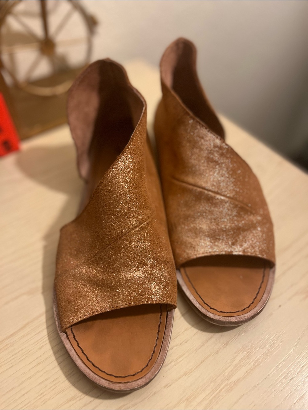 Free People Shimmery Copper Open-Toe Slide Sandals